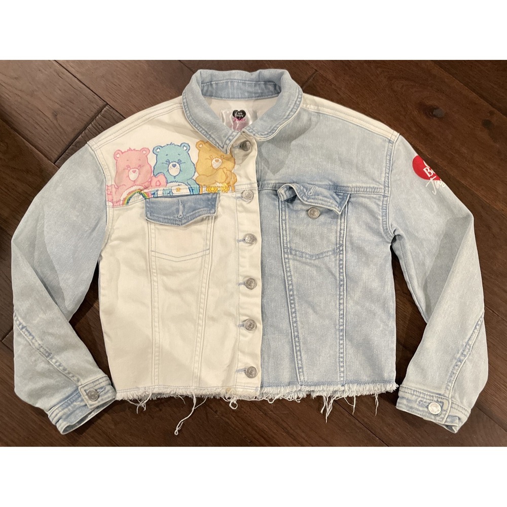 Justice Care Bears Jacket Girls L 12/14 Denim Heart Patch Cartoon Retro